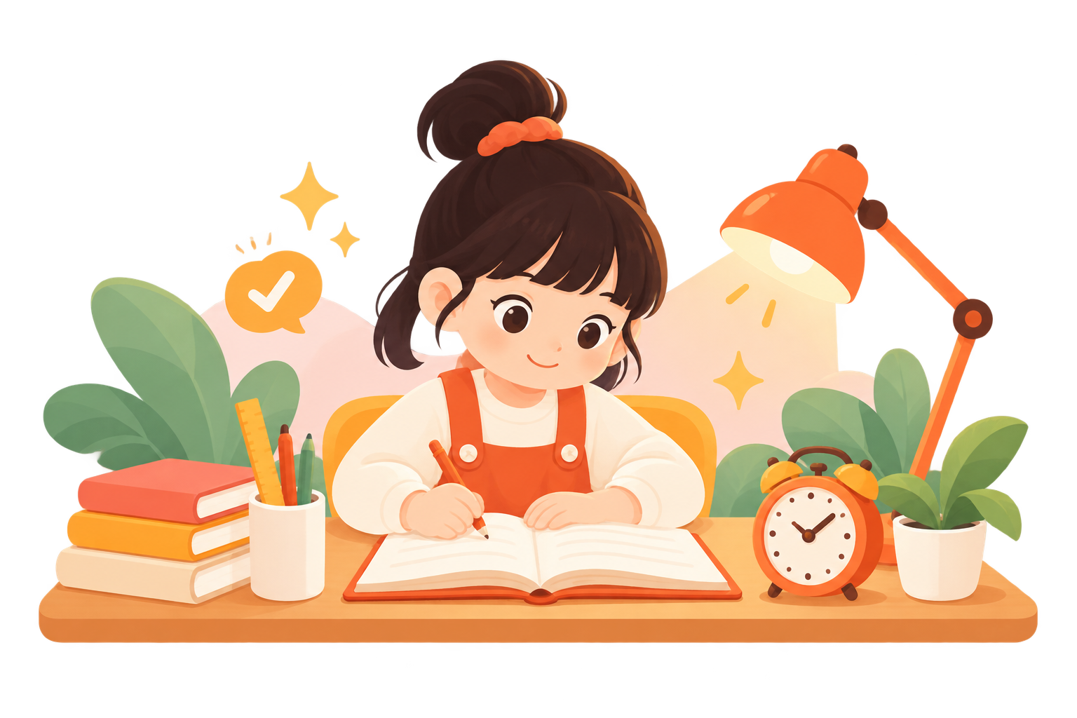 孩子专注学习插画
